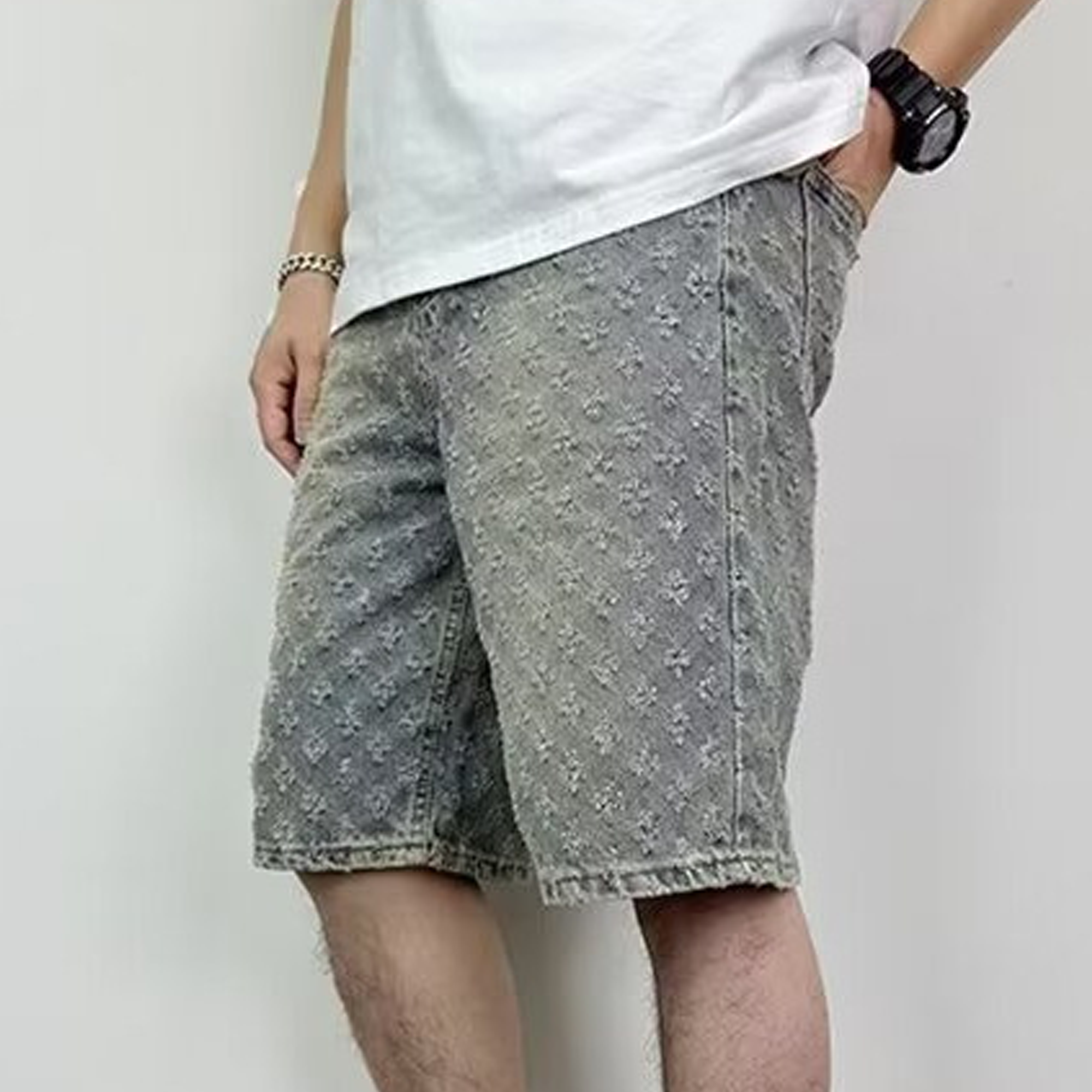 Designer Men's Shorts Cowboy Summer Workwear Pants Loose Straight Leg Mid Length Elastic Waist American High Street Trendy