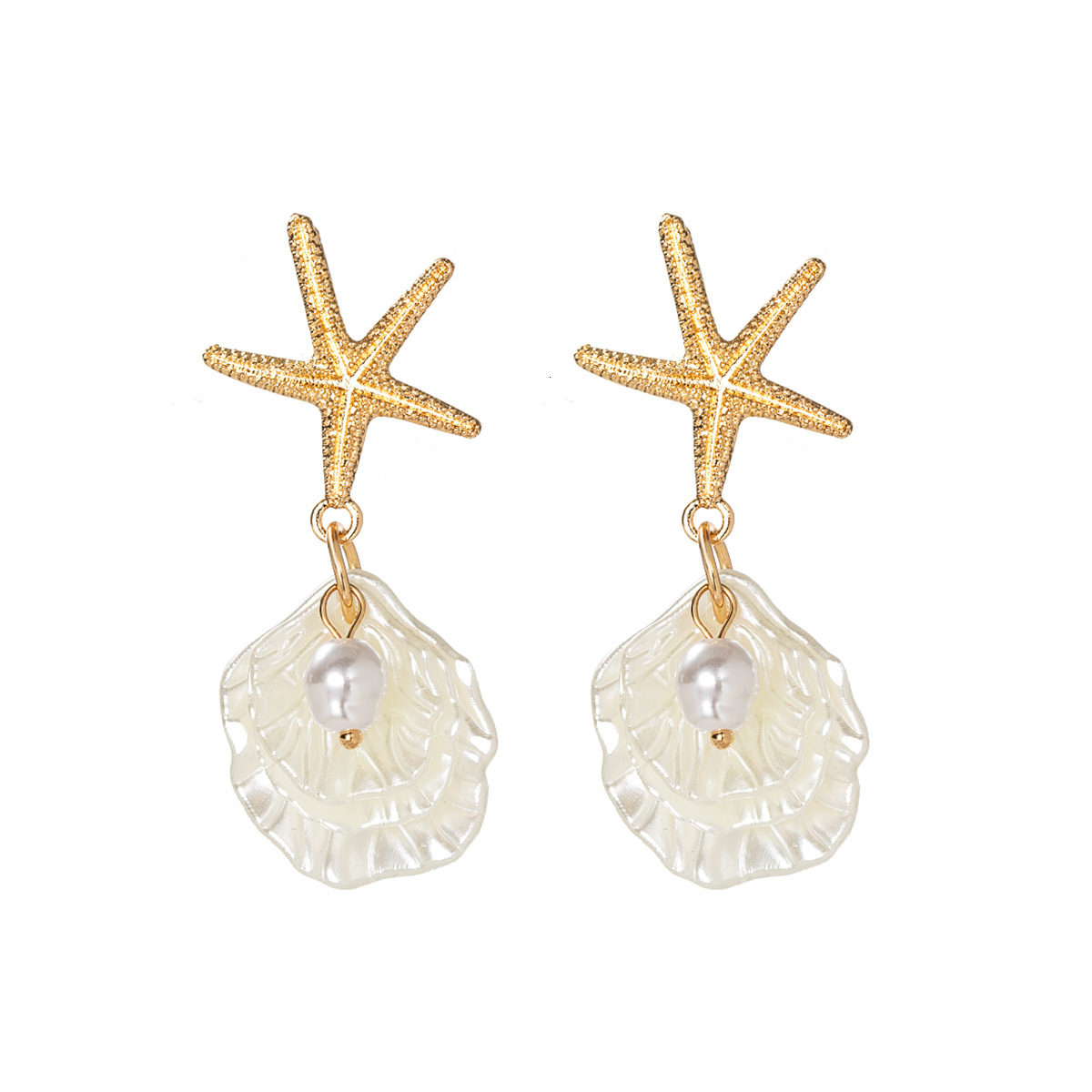Summer New Fashion Beach Vacation Style Alloy Starfish Imitation Pearl Shell Women's Earrings