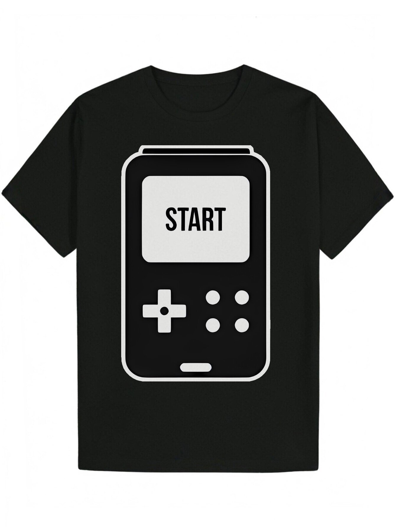 Men's Summer Graphic - Black Polyester Crew Neck T-Shirt with Game Console Design, Lightweight and Breathable for Casual Wear