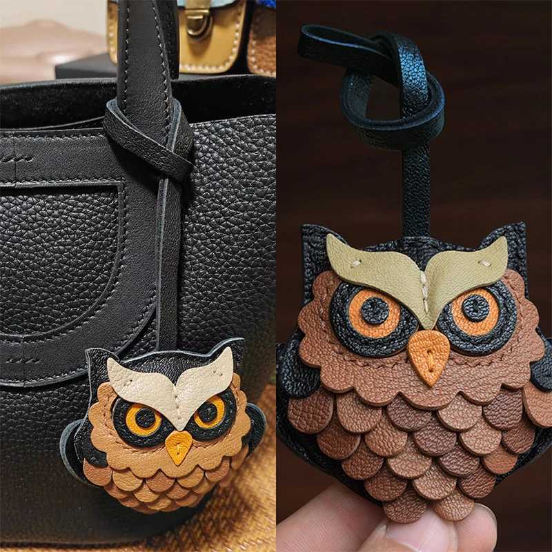 Genuine Leather Handmade Owl Bag Charm Pendant Sheepskin Keyring Hanging Ornament Backpack Handbag Schoolbag Purse Decoration Z250801