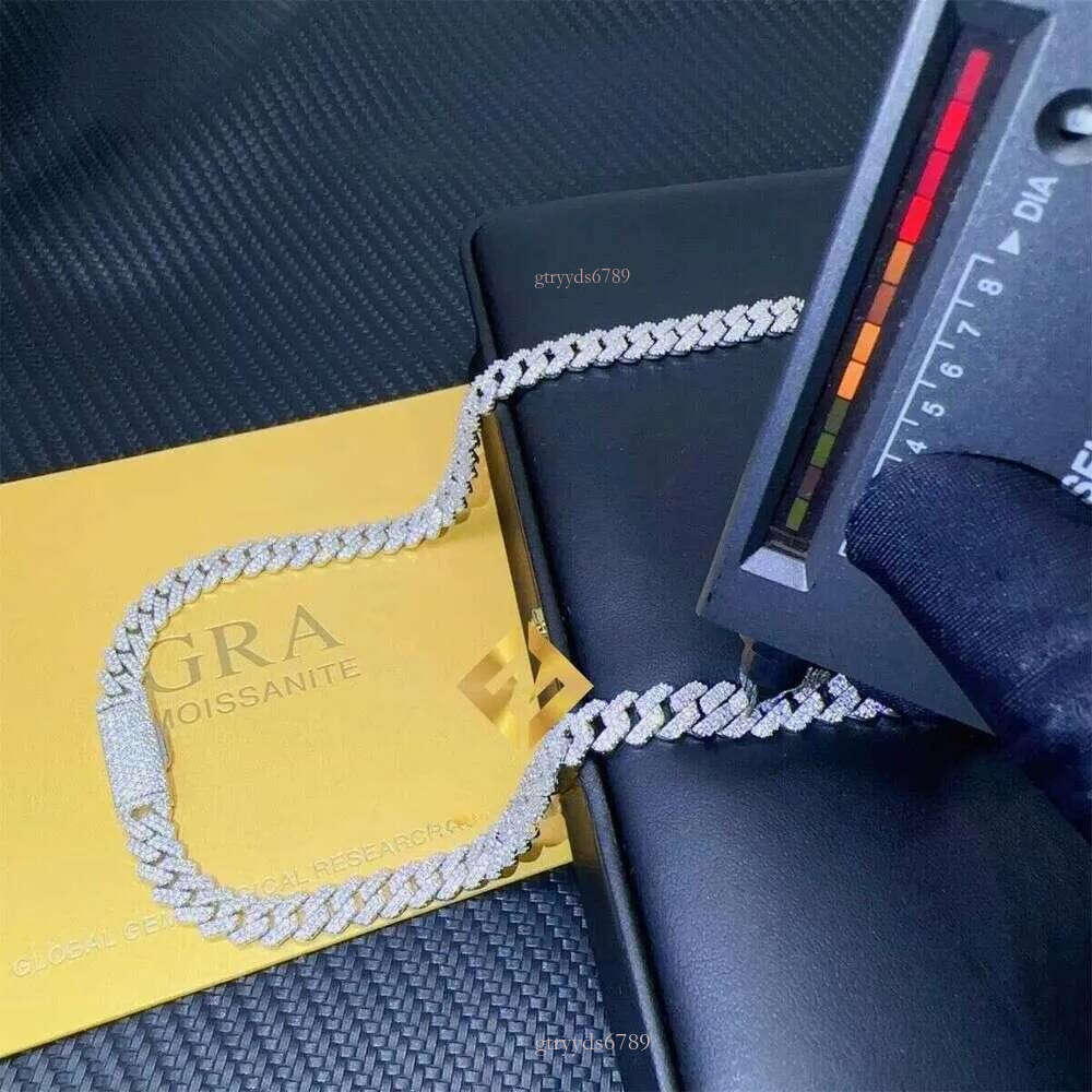 Top-quality morganite necklaceTwo Rows Pass Tester Iced Out Hip Hop VVVS1 Silicon Stone Cuban Chain NecklaceHip hop jewelry bracelet necklace