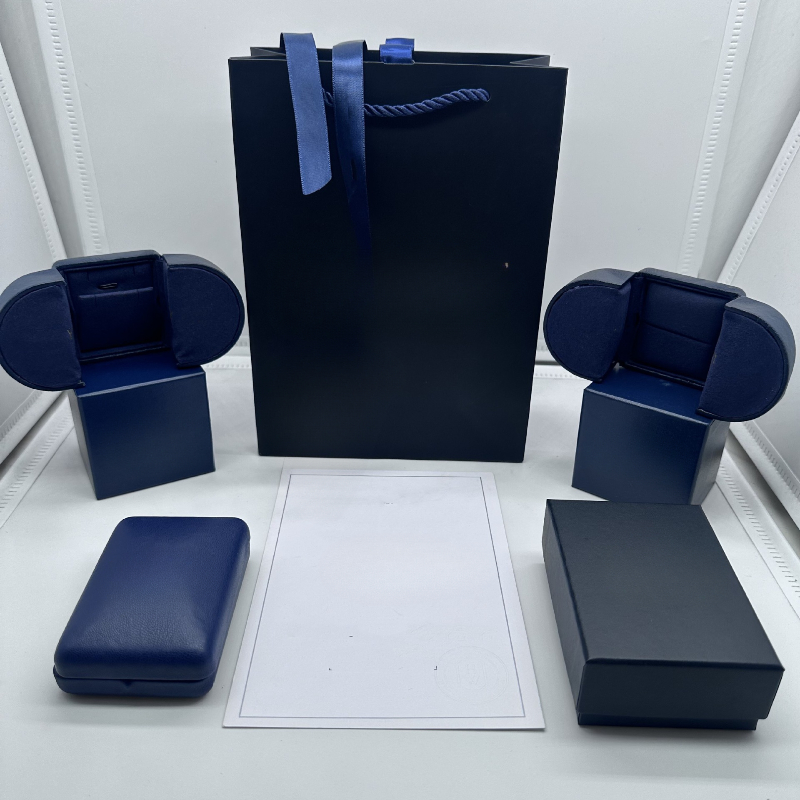 Luxury jewelry box dark blue navy blue H W earrings ring necklace couple rings boxes case with paper bag