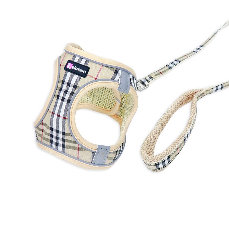 Classic Plaid Dog Harness Leash set Pet Puppy Cat Comfort Padded Vest Soft Padded Reflective Adjustable Walking Harness with Handle for Small Dogs FB0 - view 6