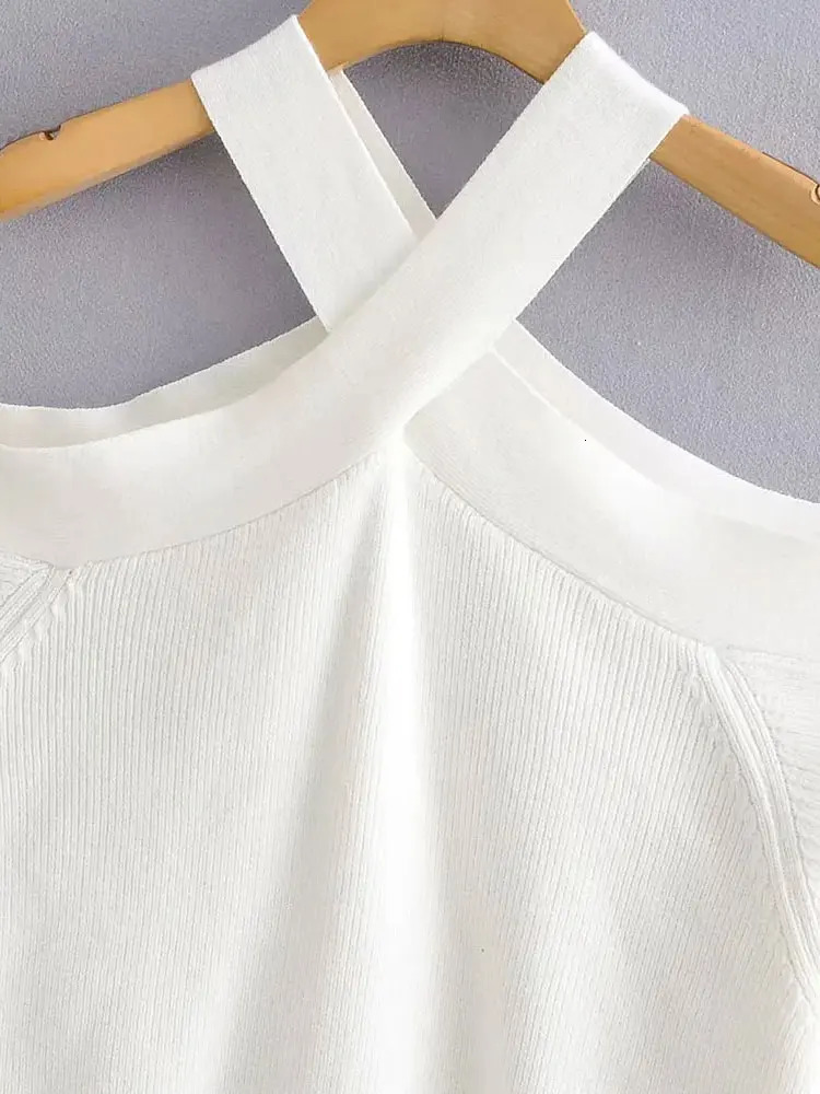 TRZA Women Fashion Loose Knit Halterneck Sweater Sexy Off Shoulder Long Sleeve Female Pullovers Chic Tops 250731