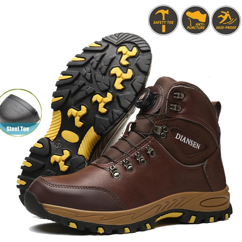 Rotating Buttons Work Boots Men Steel Toe Safety Boots Outdoor Puncture-Proof Protective Shoes Waterproof Indestructible Shoes 250731