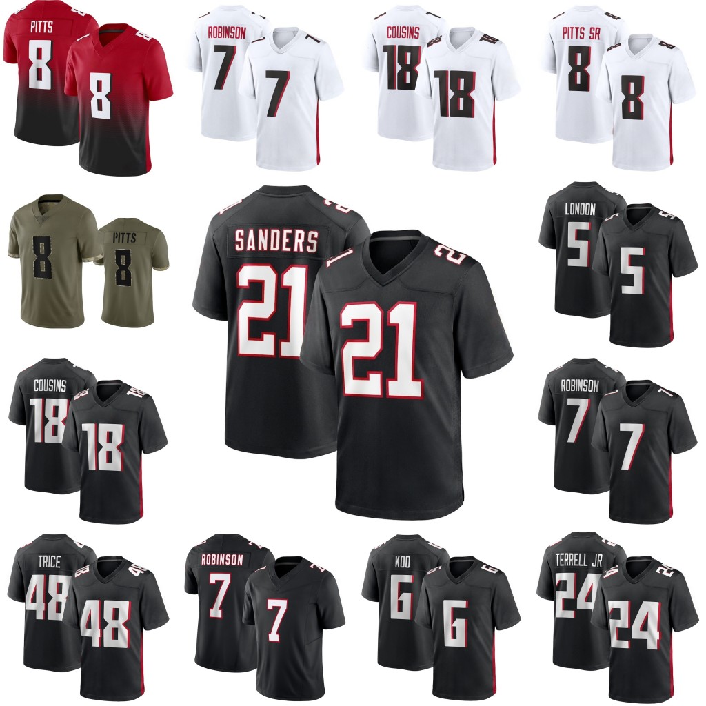 Custom Football Jersey Deion Sanders Bijan Robinson Kyle Pitts Kirk Cousins Leonard Floyd Jessie Bates Terrell Koo London Penix Jr. Trice Deablo Allgeier Lindstrom