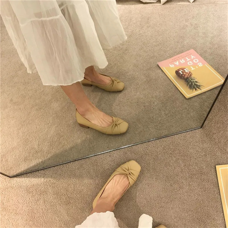 COOTELILI Fashion Flats Shoes Women Flats Square Toe White Beige Non-slip Flats Casual Basic Flat Heel Size 35-40 250731