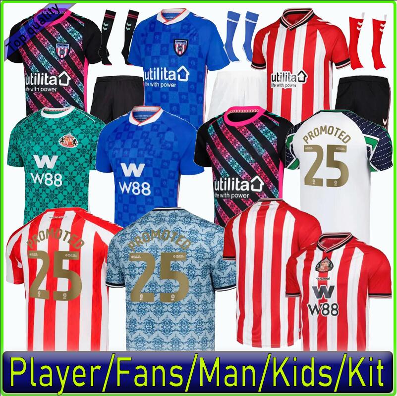 25 26 Soccer JerseyS Home away third 2025 RED BLACK KIDS s STEWART SIMMS ROBERTS AMAD CLARKE Diarra 19 EMBLETON E NIEN Football Shirt SEWS PROMOTED sunderland