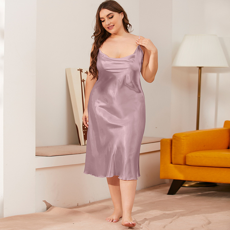 Outfits For Woman Plus-size ice silk nightgown for women one-piece with draped neckline and sleeveless design loose fit suitable for summer home wear