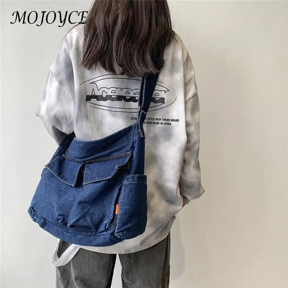Large Capacity Japanese Harajuku Denim Messenger Bag Retro Shoulder Bag for Women Travel and School Use 250731