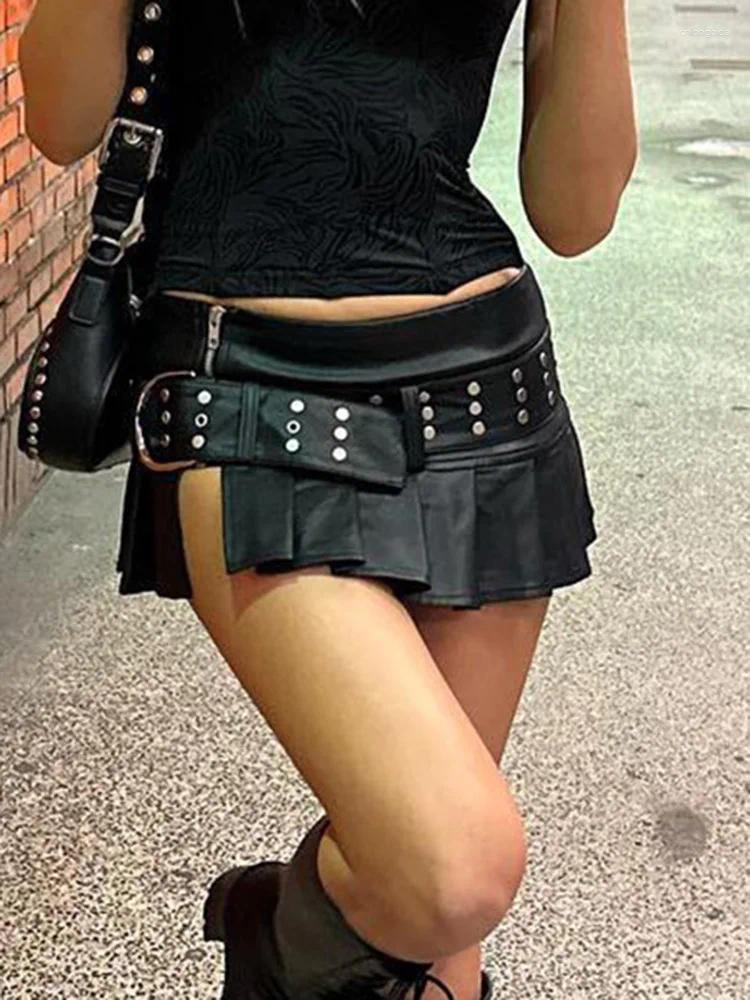 Skirts Weekeep Punk Slit Mini Leather Skirt With Belt Summer - view 4