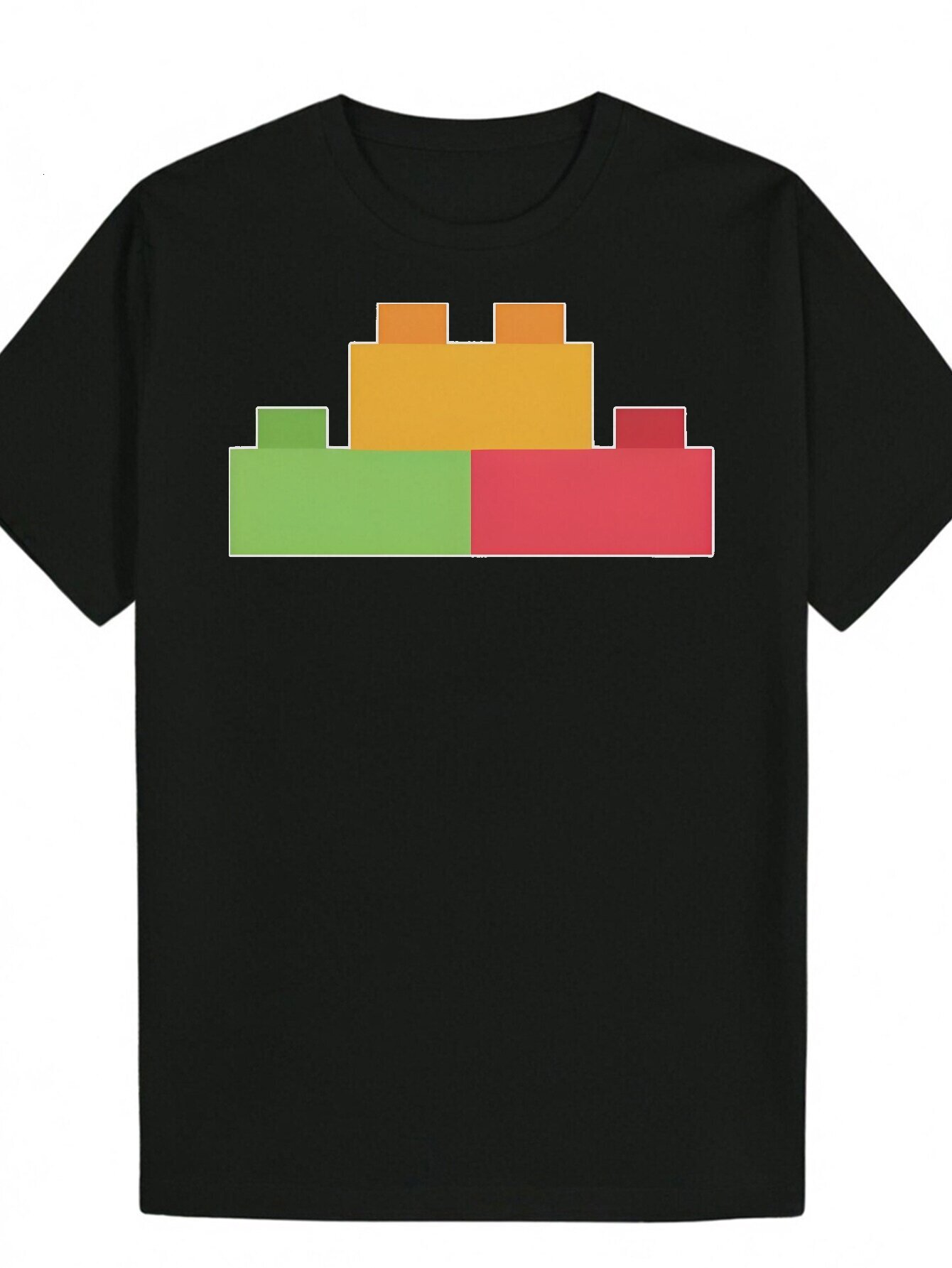 Men's T-Shirt, Designed with Colorful Pixel Art - Black Polyester, Round Neck, Lightweight and Breathable, Perfect for Summer Casual Wear Pattern