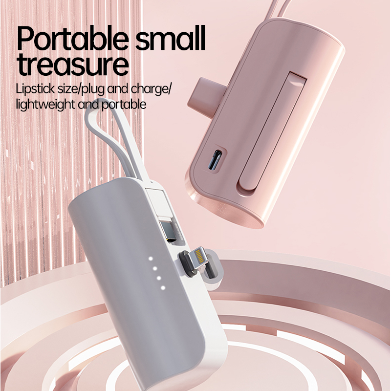 Winsway Mini Capsule Power Bank 5000 mAh Fast Charging Mobile Phone Foldable Stand Charger with Type-C Data Cable Dual Ports Can Charge Two Devices Si