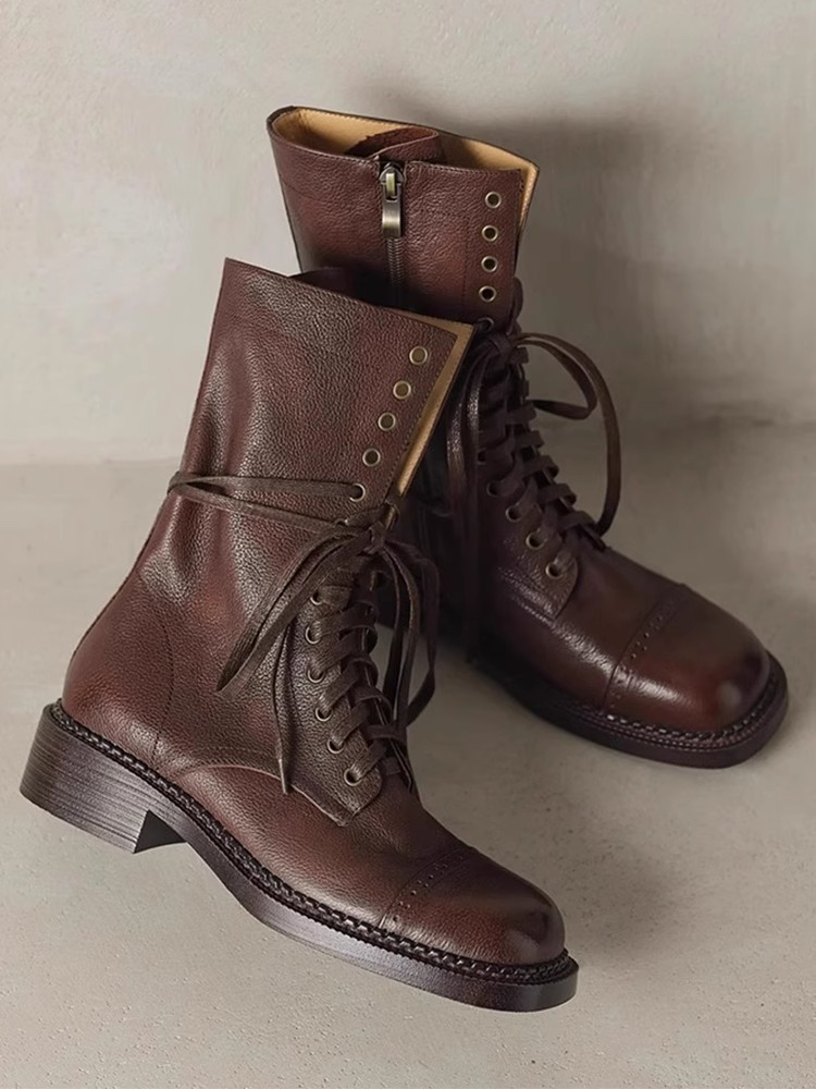 2025 Free Shipping designer for womens boots black brown New Fashionable Versatile Retro Vintage Lace up Milard Martin Boots