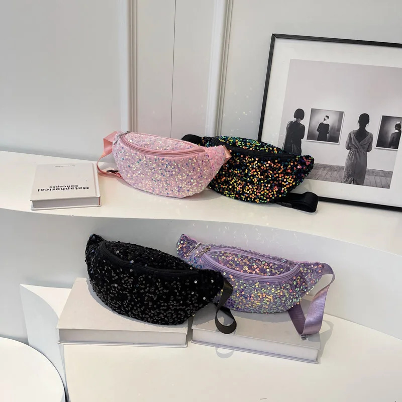 Women Sequins Waist Bag Fashion Fanny Pack Casual Shoulder Crossbody Chest Bag Female Hip Hop Belt Bags Purses Trend Waist Packs 250731