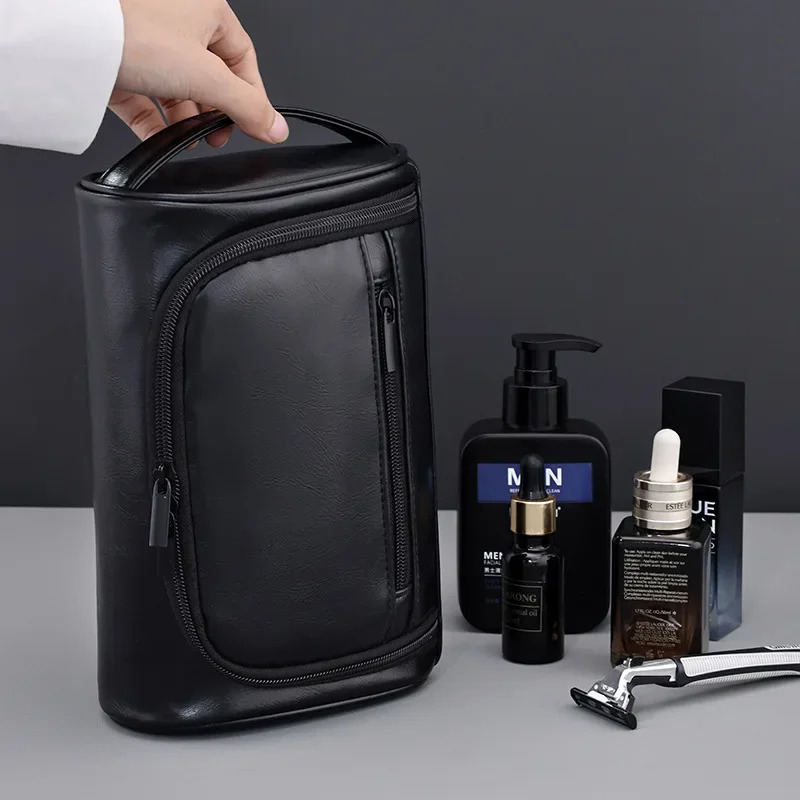 High Quality Travel Toiletry Bag For Women Men Retro PU Leather Cosmetic Bags Female Waterproof Travel Makeup Bag 250731