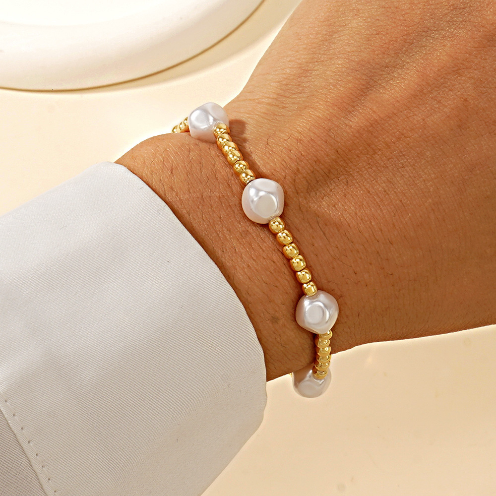 Vlen Shell Pearl Stackable Bracelet 18K Gold Plated Beaded Bracelets for Women Boho Summer Dainty Charm Pulseras Jewelry 250617