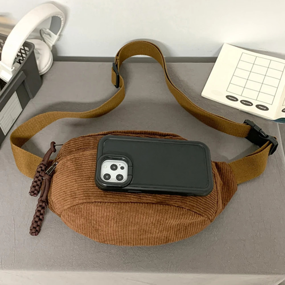 Women Stylish Hobo Bag Large Capacity Corduroy Chest Bag Solid Color Shoulder Bag Adjustable Strap Multifunction Commuting Bag 250731