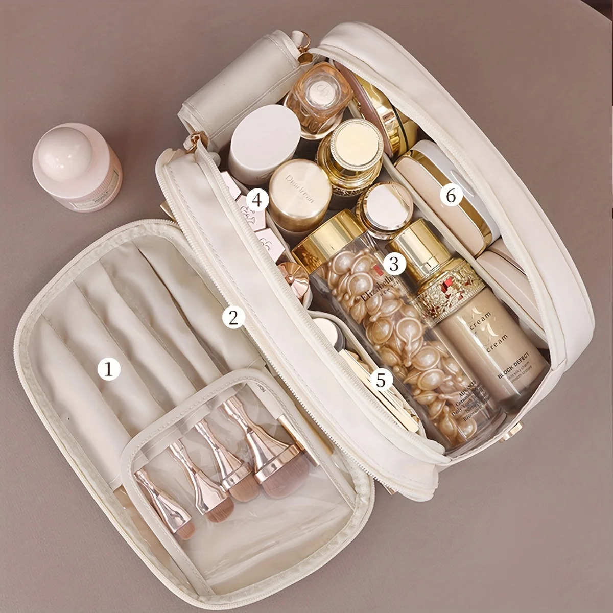 Multifunctional Makeup Bag For Women PU Leather Large Capacity Portable Double Zipper Travel Makeup Brush Toiletries Storage Bag 250731