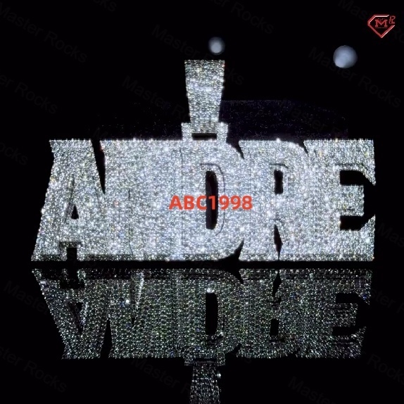 Iced Out VVS Mossanite Pendant Hiphop Big Size Bling Name Charm 925 Silver Custom Moissanite Pendant