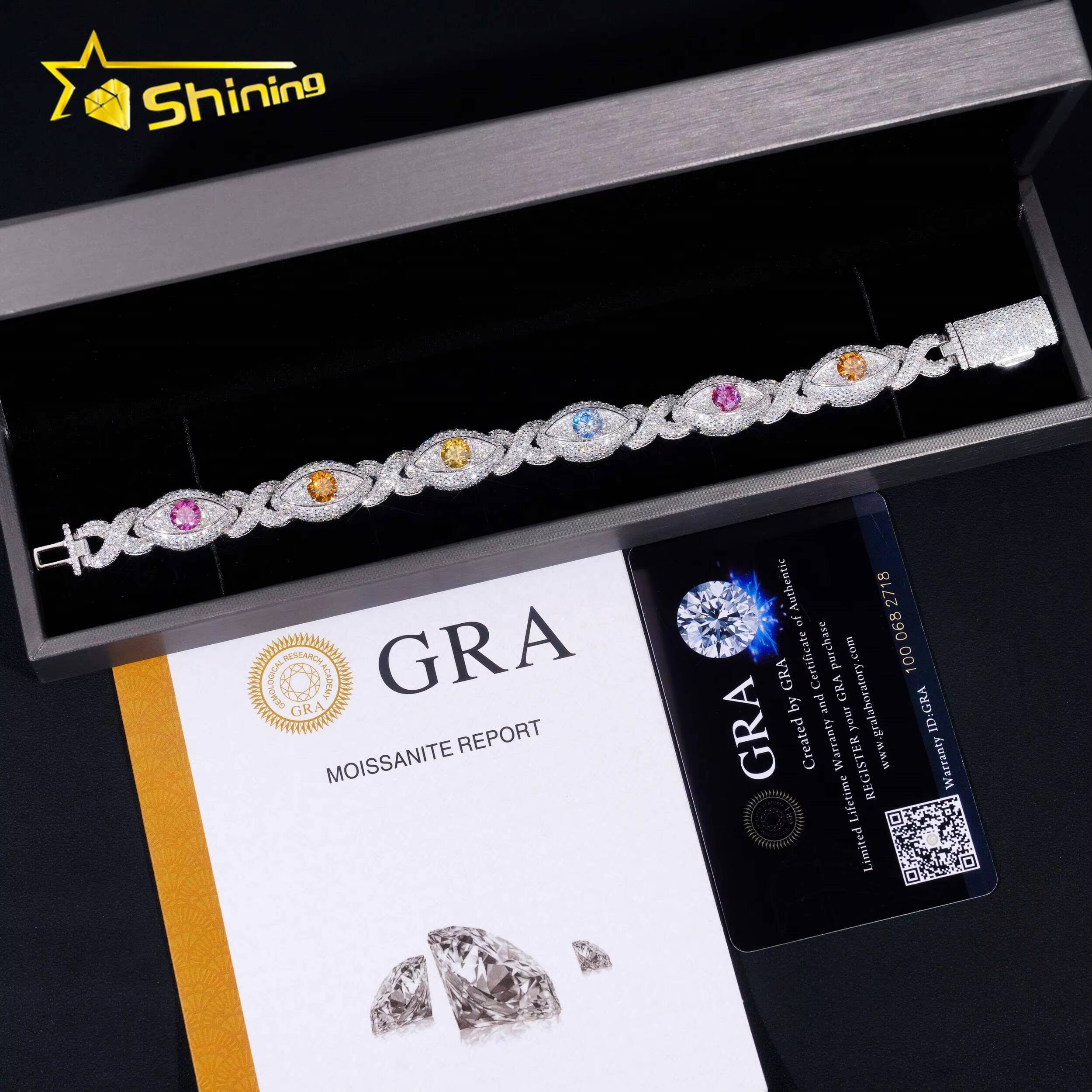New Design Pass Diamond Tester Silver 925 Gold Plated Hip Hop Jewelry 12mm Big Eye Colored Custom Moissanite Cuban Link Bracelet