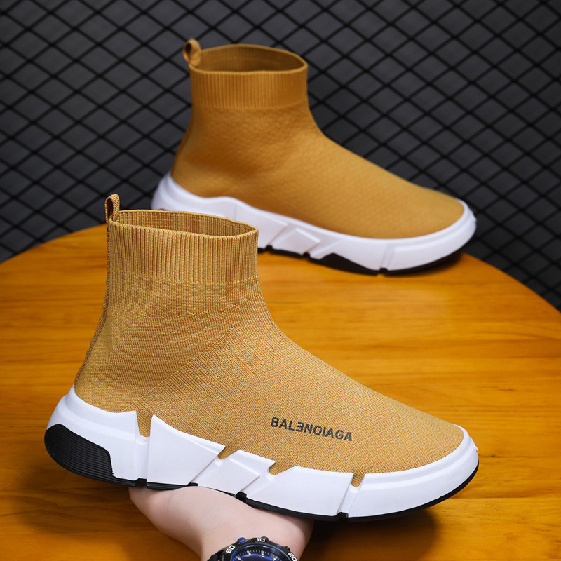 Fashion Men Shoes Spring Autumn New Style Breathable Comfortable High Top Sock Shoes Knitted Stretch Fabric Streetwear Punk style Free Shipping