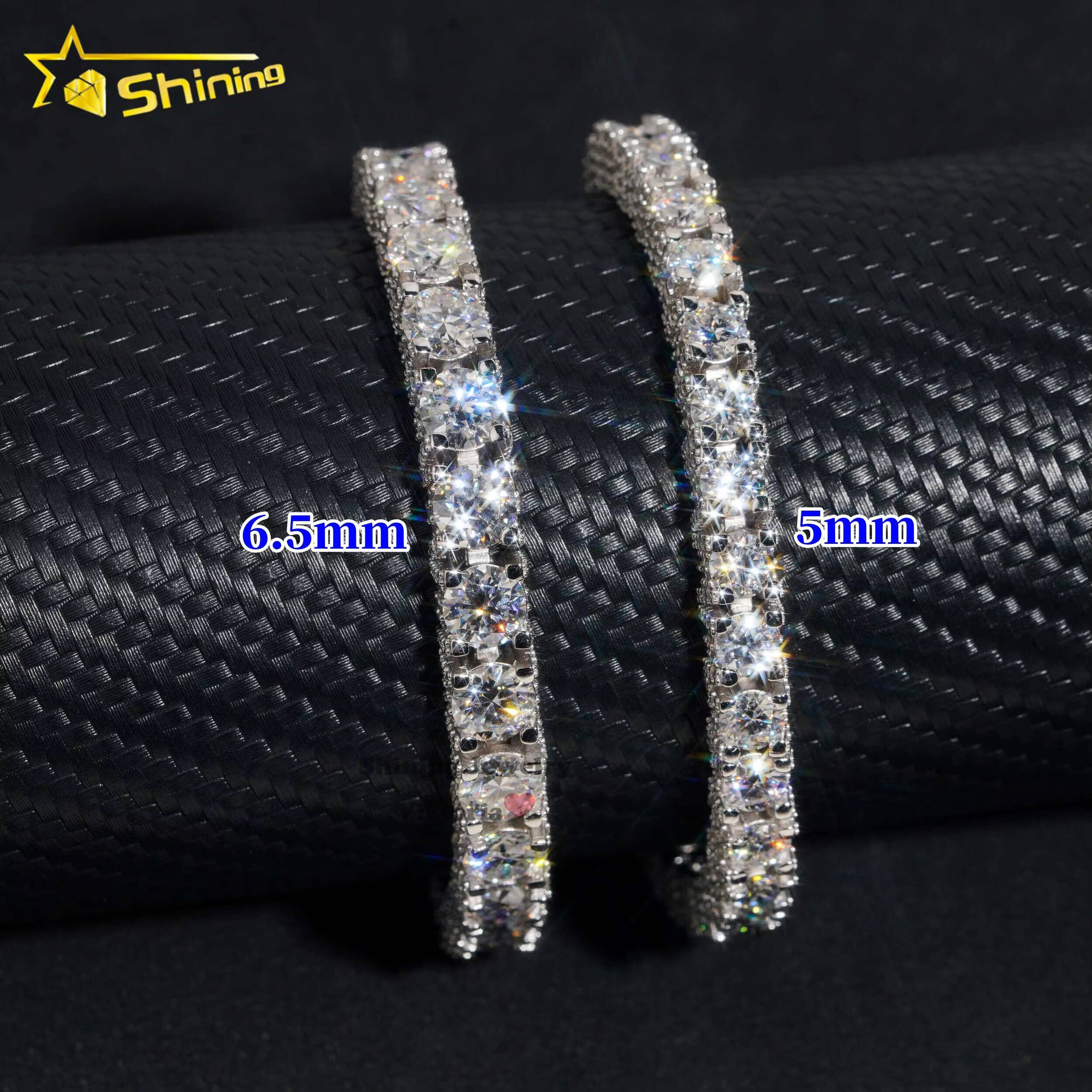 Fashion Jewelry Hip Hop Bracelet VVS Moissanite 925 Silver Custom 5mm 6.5mm Side Iced Moissanite Tennis Bracelet for Valentine