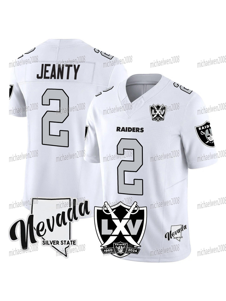 Raiderss 2025 65th Anniversary Football Jersey Asthon Jeanty Brock Bowers Maxx Crosby Carter Bradley men women youth