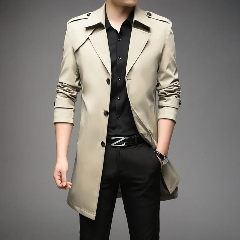 Spring Autumn Long Trench Men Fashion Business Casual Windbreaker Coat Mens Solid Single Breasted Outerwear Plus Size 5Xl 250729