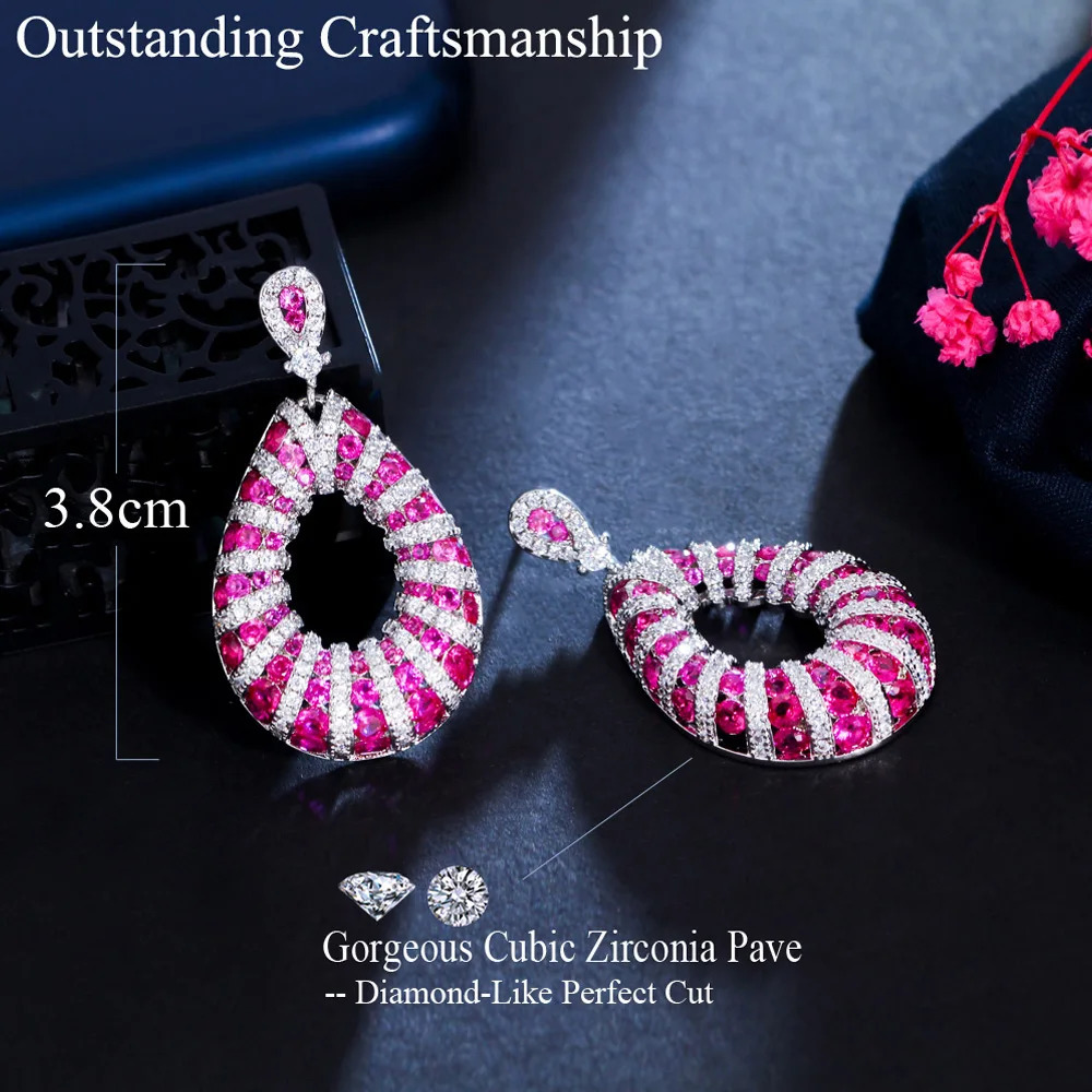 Pera Fashion Pink CZ Crystal Elegant Summer Party Jewelry Long Dangle Lollipop Color Style Drop Earrings for Women E908 250730