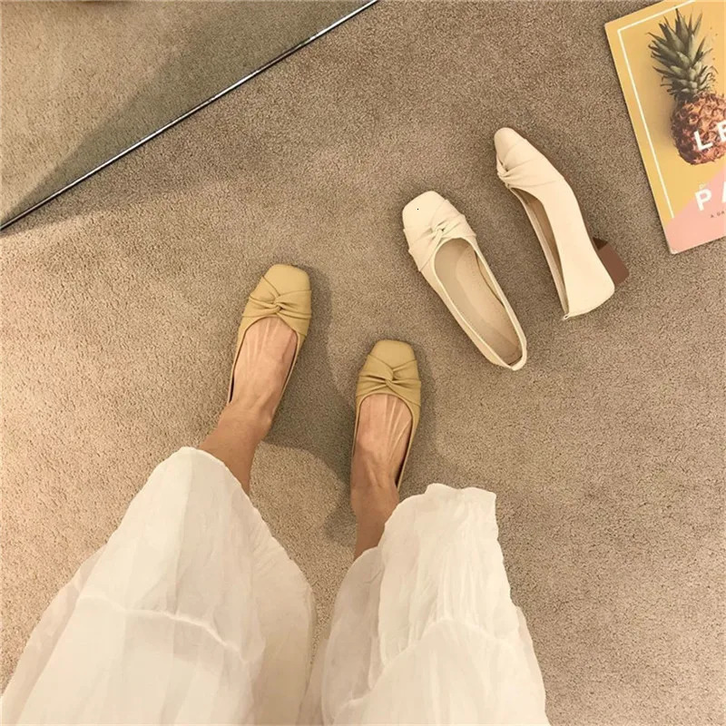 COOTELILI Fashion Flats Shoes Women Flats Square Toe White Beige Non-slip Flats Casual Basic Flat Heel Size 35-40 250731