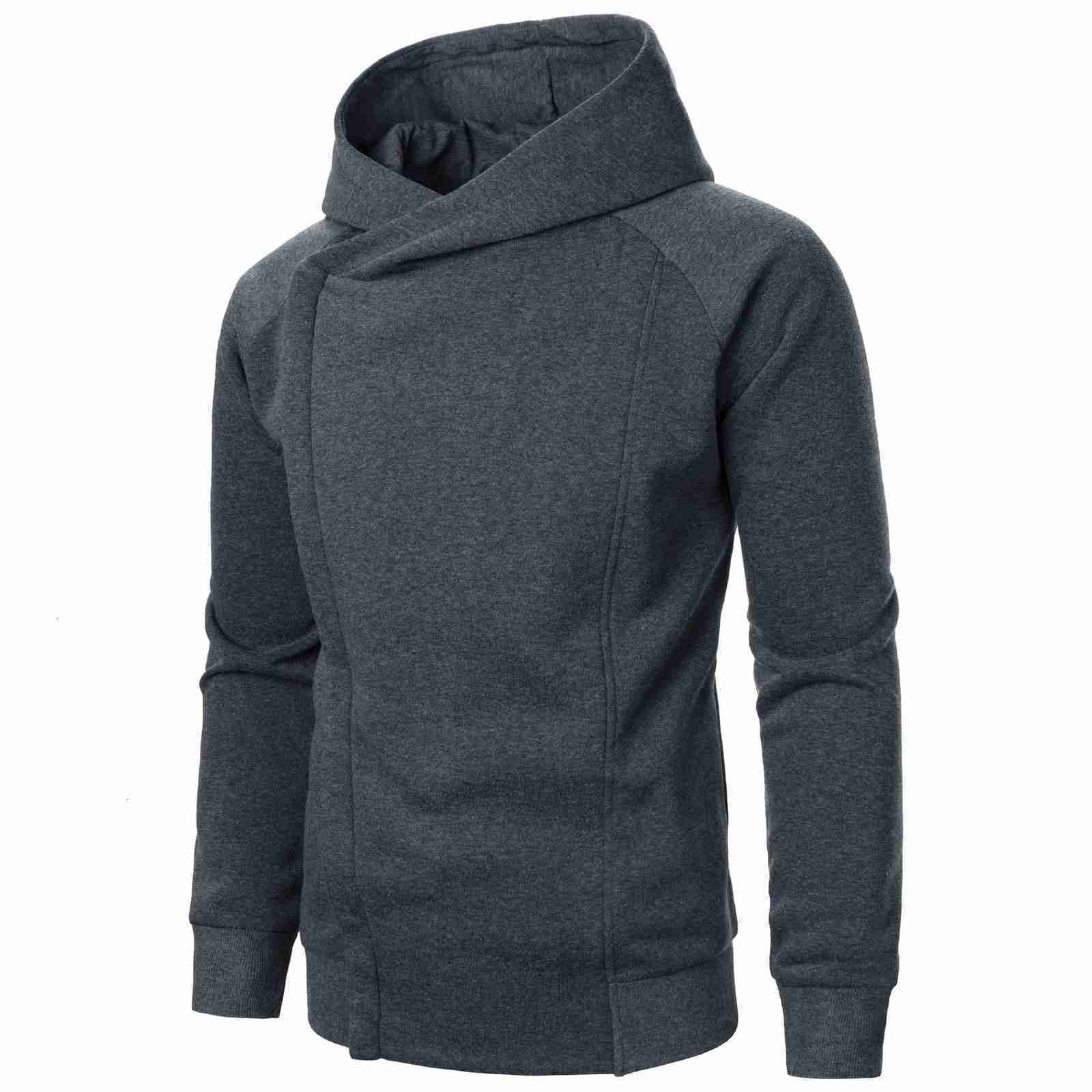Fashion Side Hidden Zipper Jackets With Nood Solid Casual Basic Hoodies Men Slim Fit Hooded Sports Sweatshirt Autumn Outwear