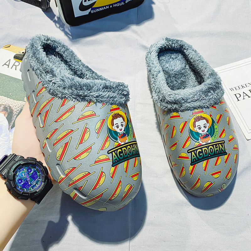 Lanjia- 2025 New Designer Winter Wool-Lined Men's Slippers, Large-Sized Thick-Soled For Women, Fashionable And Warm Indoor Family Cartoon Cotton 