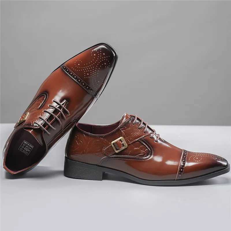 Luxury Fi New Mens Green Brown Patent Leather Brogues Shoes Designer Oxfords Formal Wedding Prom Dress Homecoming Footwear XJ250801