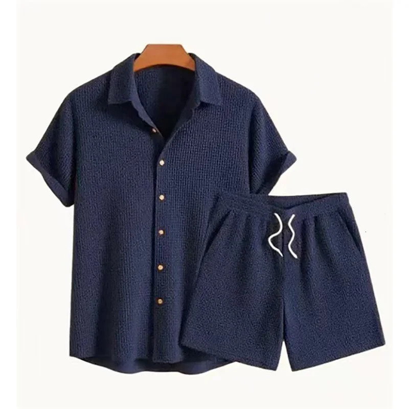 Men Corduroy Suits Solid Color Short Sleeve Lapel Button Shirts And Shorts Two Piece Sets Fashion Streetwear Mens Casual Outfit 250724