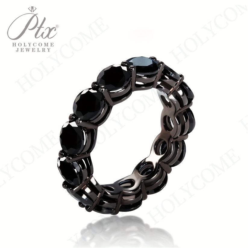 Full 4mm Black Moissanite Eternity Band Ring for Women Charm Simple Original 925 Silver D Color Womens Moissanite Diamond Ring Jewelry Gift