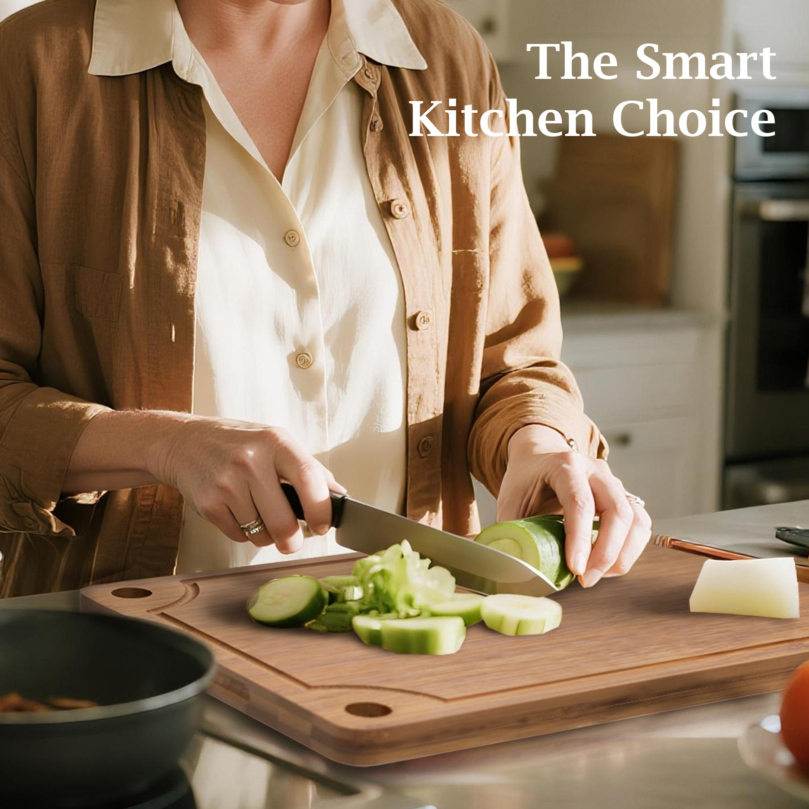 3-Piece Bamboo Cutting Board Set - Reversible with Juice Groove, Non-Slip Pads - for Meat, Vegetables, Cheese - Pre-Oiled Natural Wood - Kitchen Gift