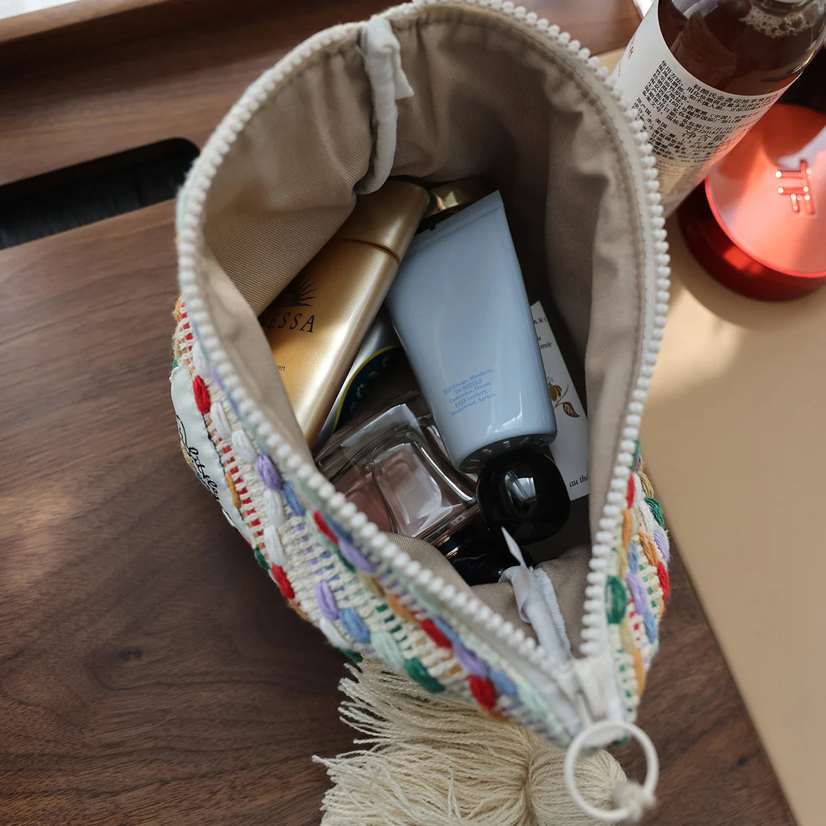 Rainbow Jelly Bean Style Makeup Bag Letter Printed Decorated Fashionable Cosmetic Storage Bag 250731