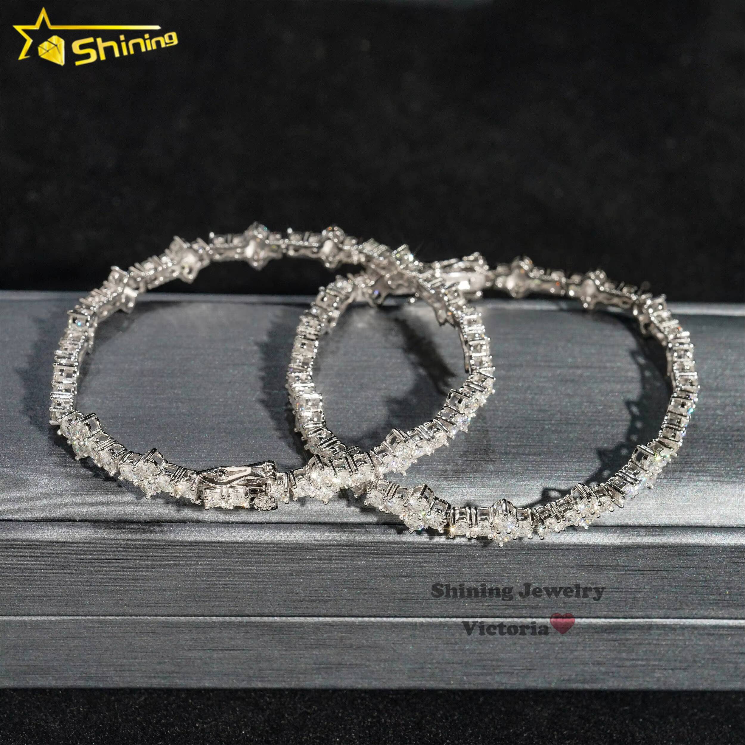 Wholesale Price 925 Sterling Silver Diamond Bracelet 3mm Hip Hop Style VVS Moissanite Cross Tennis Bracelet