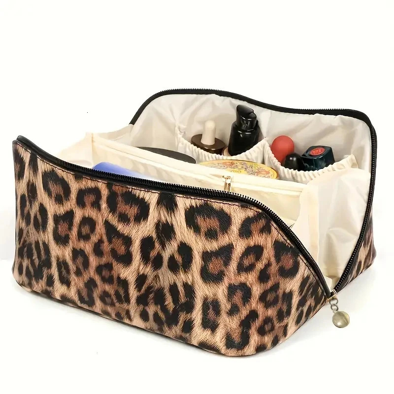 PU Leopard Print Pillow Makeup Bag Large Capacity Cosmetic Storage Bag Portable Travel Toiletry Bag 250731