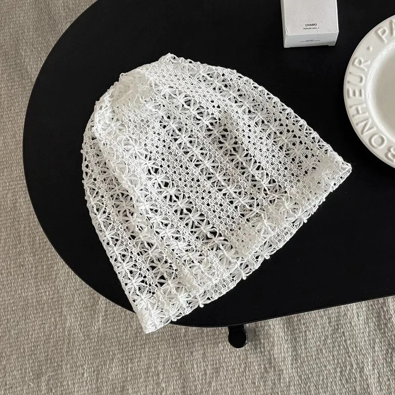 Japanese Mixed-color Mesh Hollow Crochet Sleeve Heap Hat Summer Y2K Niche Trend Big Head Skull Beanie Cap for Womens Gorras 250730