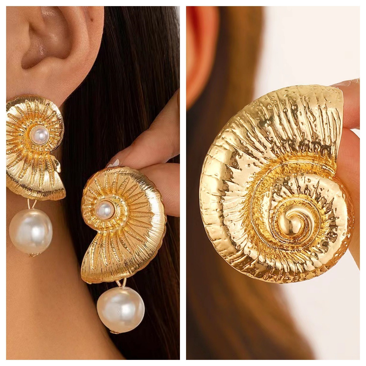 Ocean Style Conch Beach Vacation Imitation Pearl Earrings Bohemian Holiday Exaggerated Fashion