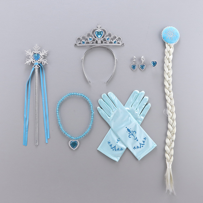Disney Princess Elsa Wig Children's Gift Fancy Dress Crown Princess Hair Accessories Magic Wand Little Girl's Hair Dec Princess Costume Crow