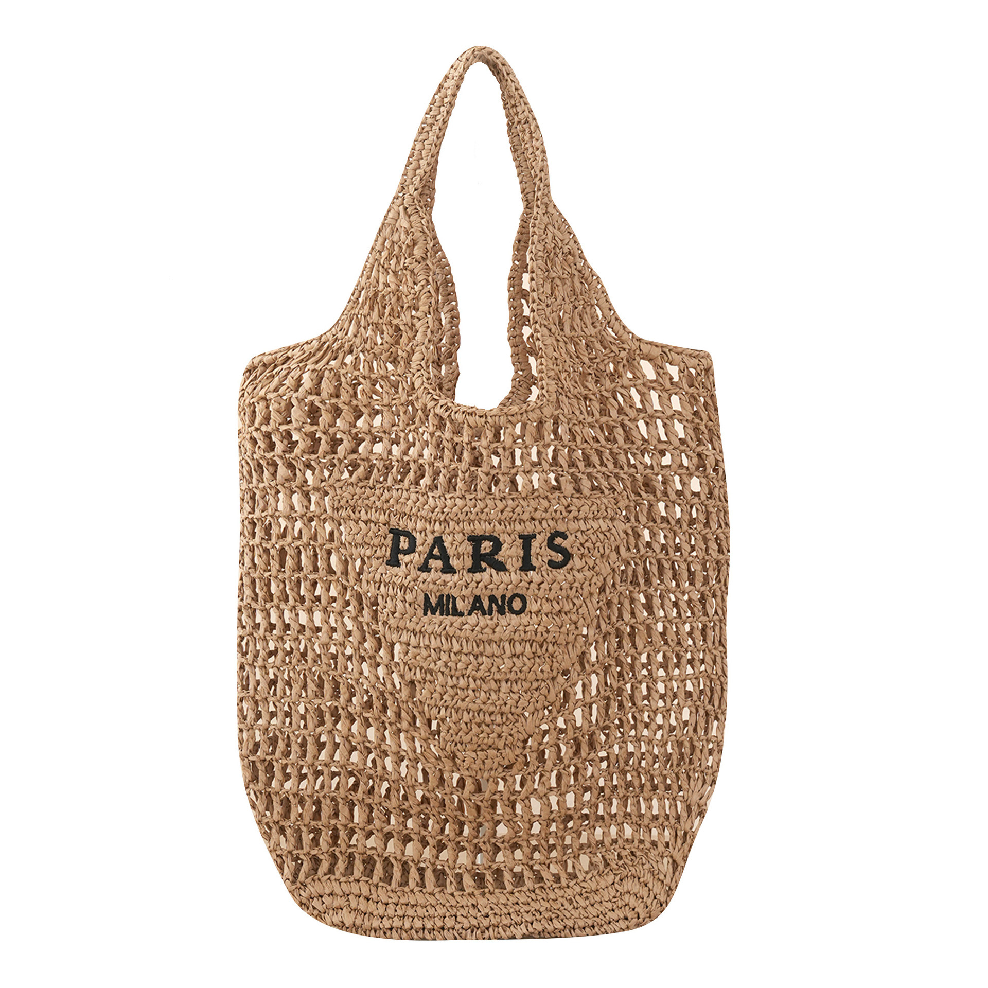 Letter Embroidery Women's Handmade Handbag Designer Hollow Crochet Straw Woven Leisure Vacation Beach Shoulder Bag