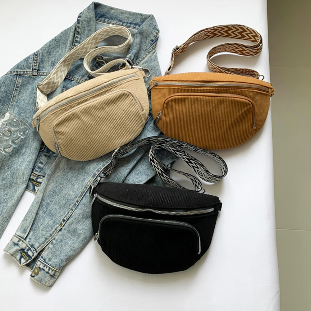 Corduroy Chest Bag Fashion Fanny Pack Wide Guitar Strap Stylish Crossbody Bag Multi-pockets Casual Waist Bag Casual Sports Bag 250731