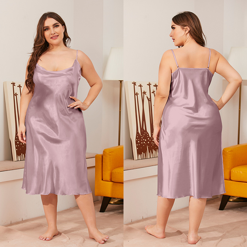Outfits For Woman Plus-size ice silk nightgown for women one-piece with draped neckline and sleeveless design loose fit suitable for summer home wear