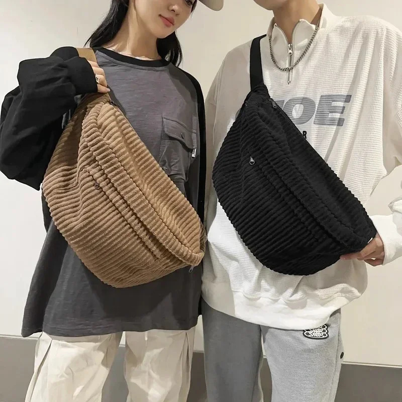 Large Capacity Waist Bag Women Shoulder Crossbody Bags Casual Fanny Pack Simple Phone Purse Corduroy Waist Bag Ladies Banana Bag 250731