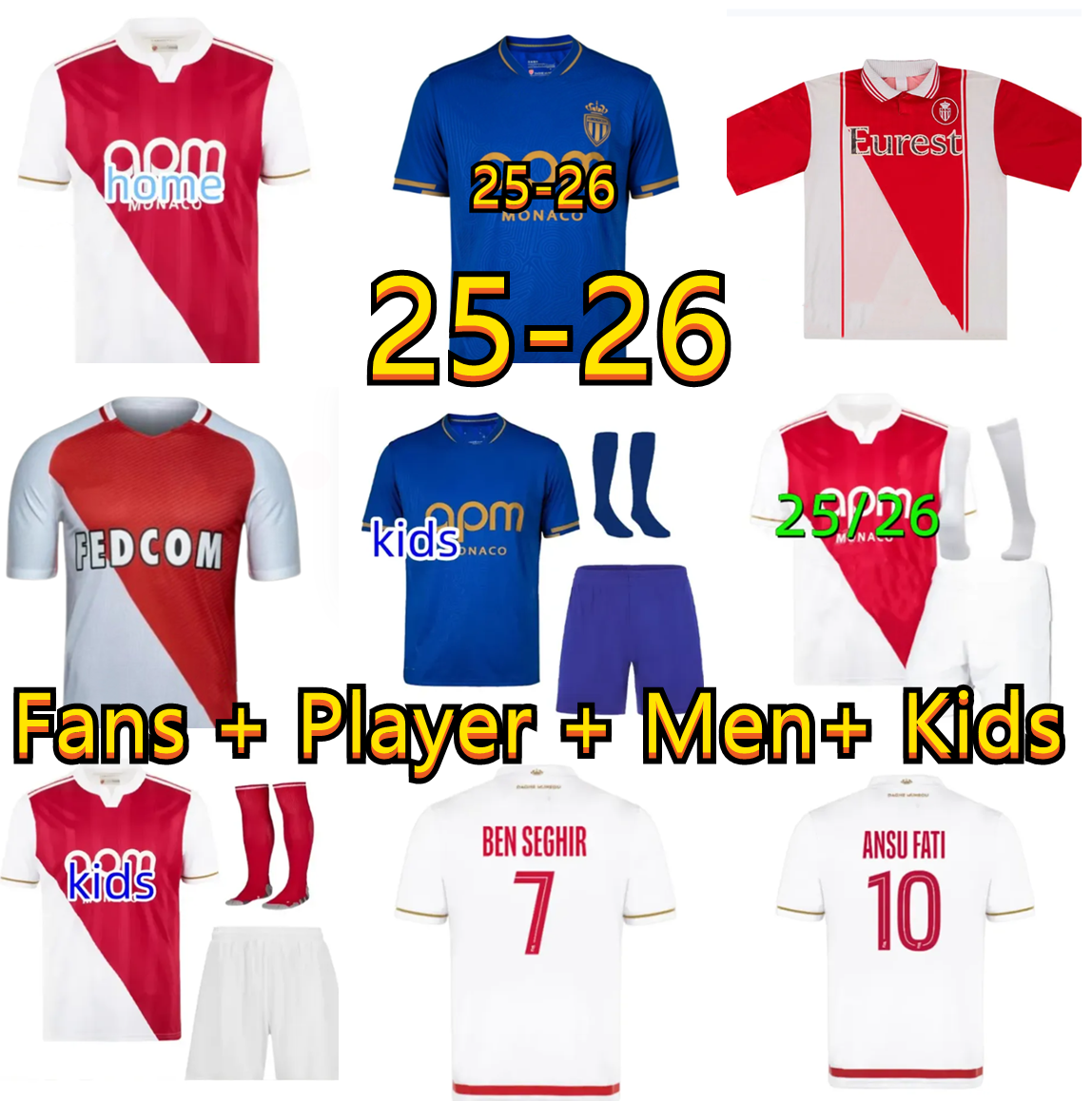 25 26 As Monaco Soccer Jerseys MBAPPE POGBA MINAMINO BEN SEGHIR EMBOLO Retro 16 17 Football Shirts 25 26 ILENIKHENA BALOGUN DIATTA AKLIOUCHE Men Kids Kits sets