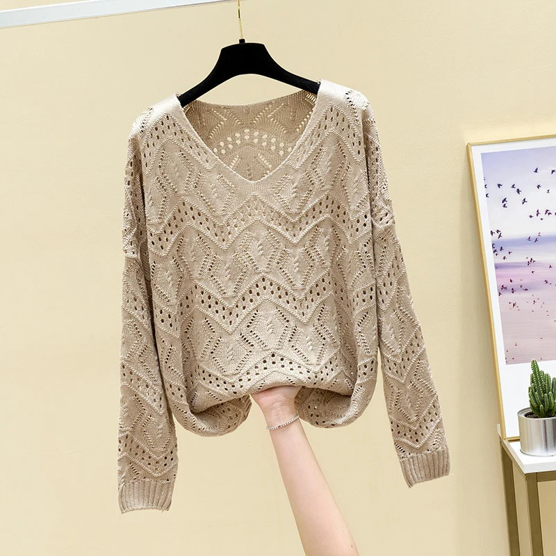 Pointelle Knit Top Long Sleeve Cropped Plain Pullover Women Jumper Knitwear Spring Summer Basic Outfit 250731