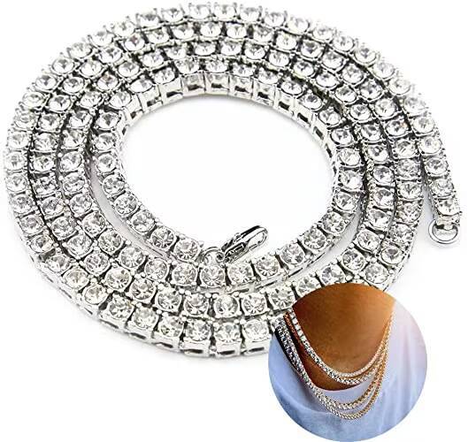 3mm 4mm 5mm Hiphop 18k Gold Iced Out Diamond Chain Necklace Silver CZ Moissanite Tennis Chain Necklace Bracelet for Men Women